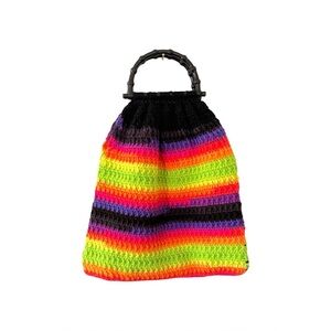 Handmade Crochet‎ Rainbow Tote Bag Boho Retro Festival Market Style Bag